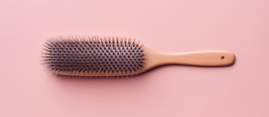 Womens hairstyle seen on a hairbrush against a isolated pastel background Copy space - obrazy, fototapety, plakaty