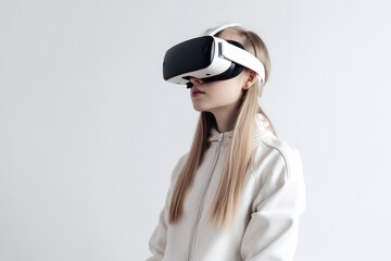 Girl in virtual glasses on a white background