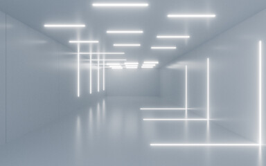 Abstract indoor building with neon light, 3d rendering.