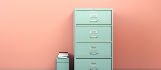Office data storage concept with isolated pastel background Copy space and a filing cabinet