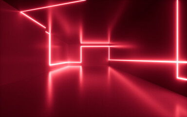 Abstract indoor building with neon light, 3d rendering.