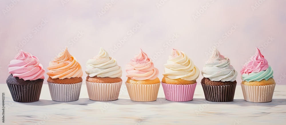 Poster muffin patterned fabric isolated pastel background copy space