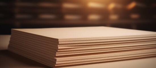 Stack of cardboard layers in a factory seen from the side isolated pastel background Copy space