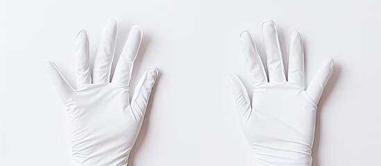 Pair of white gloves in a isolated pastel background Copy space