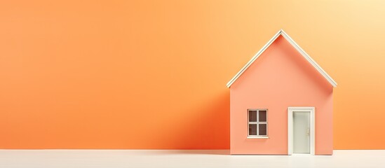 The orange house on the wall isolated pastel background Copy space