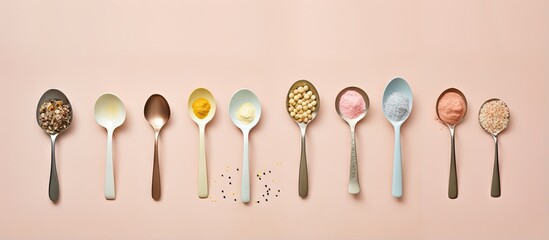 measuring spoons within spoons isolated pastel background Copy space
