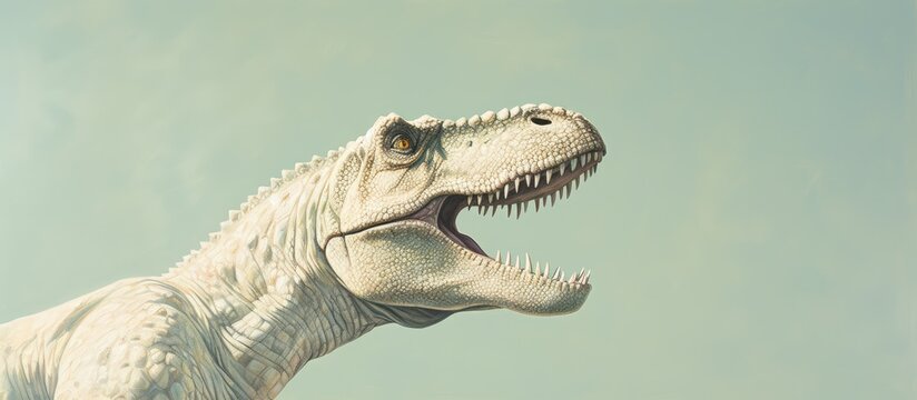 White 3D dinosaur rendered on a isolated pastel background Copy space with wireframe