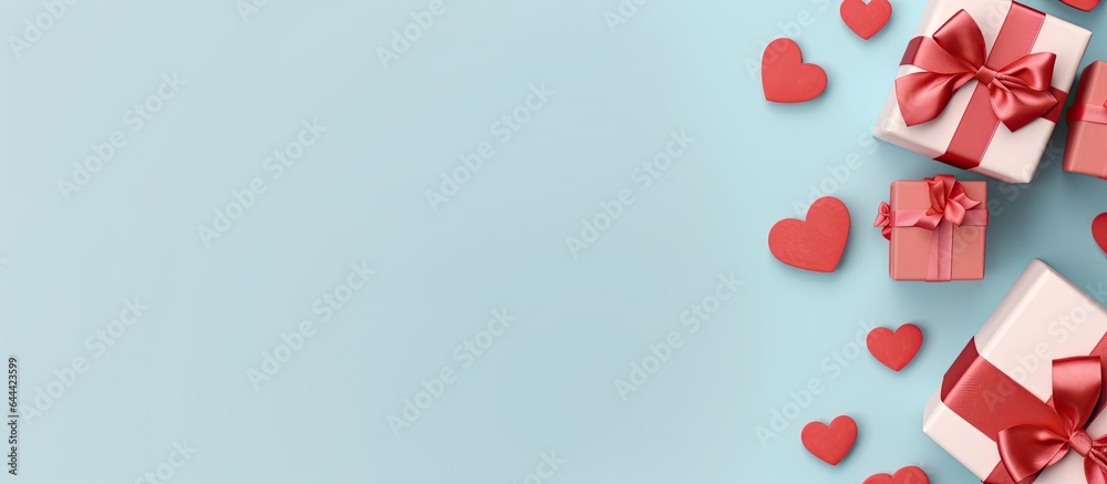 Poster valentines day gift boxes with a heart shape and copy space on a isolated pastel background copy spa
