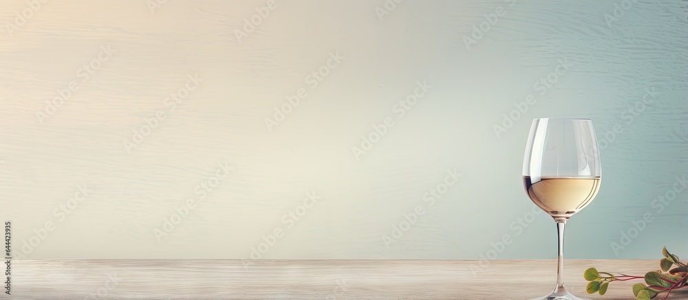 Poster wine glass on table by window isolated pastel background copy space