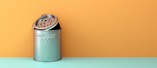 Trash can made of steel positioned on a isolated pastel background Copy space