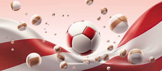 Wavy flags of Georgia and Japan with a football ball representing a football match or international sports competition isolated pastel background Copy space