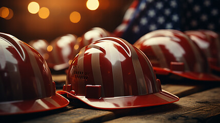 Construction helmet with Usa flag. - obrazy, fototapety, plakaty