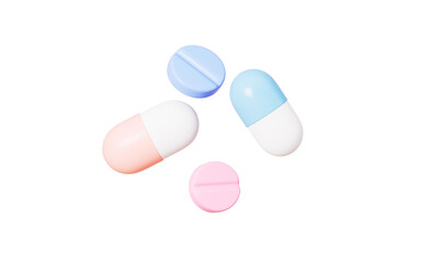Cartoon capsules and drugs, 3d rendering.