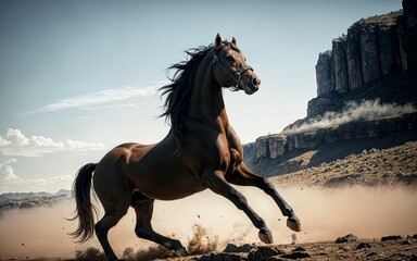 Majestic mustang horse in the dust ai generated