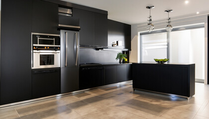 Black modern kitchen interior
