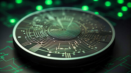 Minimalistic radar/spider chart etched onto a sleek titanium coin