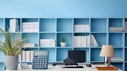 Efficiency and Balance: Serene Blue Office Oasis - Generative Art