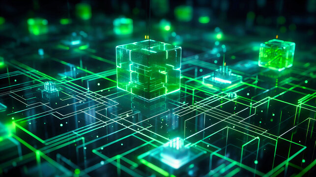 Blockchain ledger system visualized in 3D space