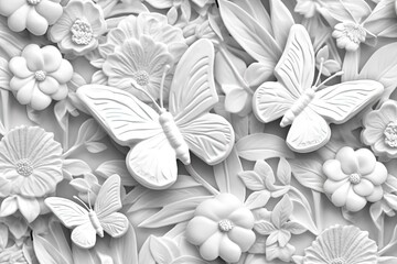 white clay butterfly and flower 3d design
