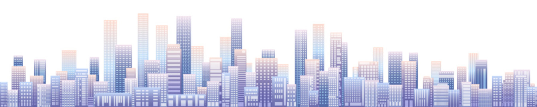Urban silhouette landscape. Abstract horizontal banner, background cityscape. Panorama in frat style, header images for web. City buildings of business district. Vector illustration simple geometric