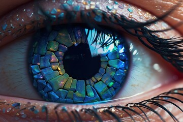 close up of beautiful colorful mozart pattern eye makeup
