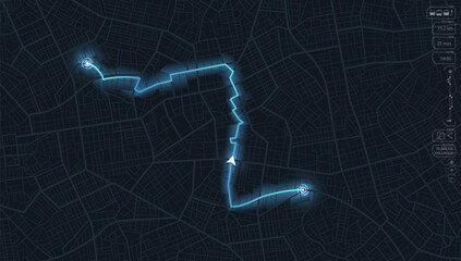 Street roads and location, GPS navigator screen. Decorative graphic tourist map. Street roads and location. Abstract vector transportation background. Fragments of town. Vector, illustration.