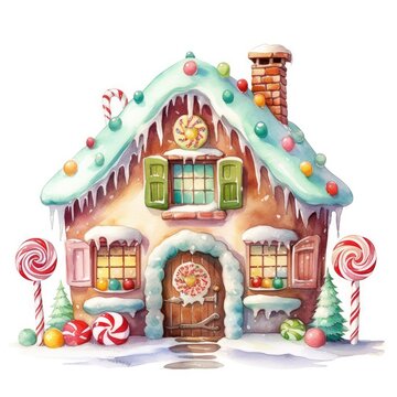 Gingerbread house Watercolor Cartoon Style Christmas Day © Techtopia Art