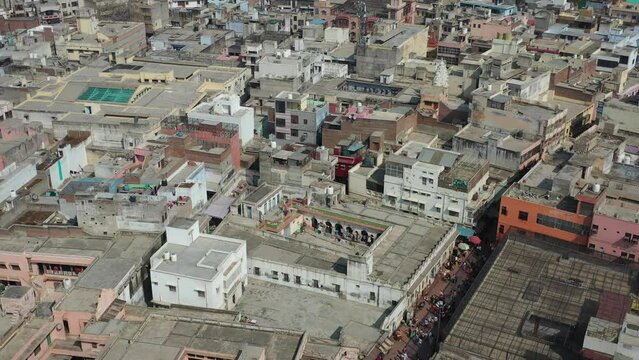 Aerial view of hindu religious holy town Vrindavan in Mathura, Uttar Pradesh, India.
