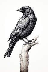 Fototapeta premium Crow Eerie Beauty of Gothic Art Simplistic Black and White Drawing Featuring Enigmatic Crows