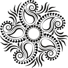 Indian Traditional and Cultural Rangoli, Alpona, Kolam, or Paisley vector line art. Bengal art India. for textile printing, logo, wallpaper	