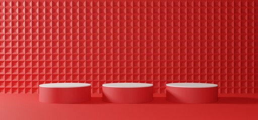 red podium with showcase in the studio room.3d rendering.
