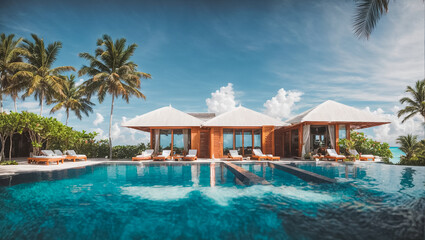 Beautiful house with swimming pool, palm trees