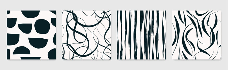 Abstract Seamless Pattern Set. Minimalist Trendy Seamless Textures. Black and White Abstract Pattern Design. Vector Creative Templates Set for Fabric, Surface Design,Textile.