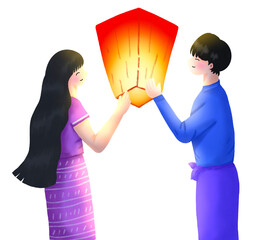 Myanmar Lighting Festival characters, lanterns, paintings