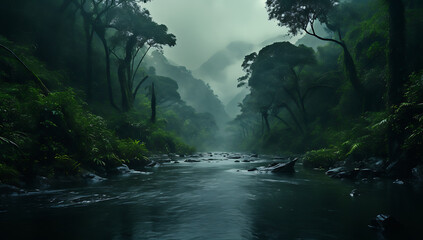 River in the rainforest long exposure shot