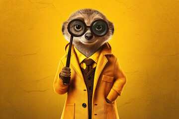 meerkat detective over yellow background. Generative Ai