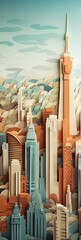 City Skyline Paper Background - Amazing Cityscape Origami Wallpaper - Delicate Urban Silhouettes in Origami - City Streets and Towers Artfully Folded from Paper created with Generative AI Technology