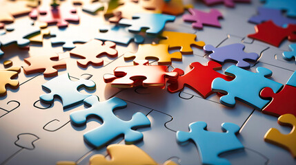 Business puzzle pieces fitting together instantly - obrazy, fototapety, plakaty