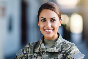 Smiling Servicewoman Receiving an Honor, with copy space