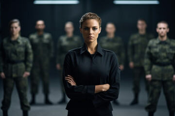 Strong Servicewoman Leading Her Unit, with copy space