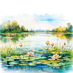 Watercolor lotus clipart for graphic resources. Water lily composition - 644432729