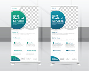 Medical Roll-up Banner Design Or Healthcare and Dl Flyer Design Template.