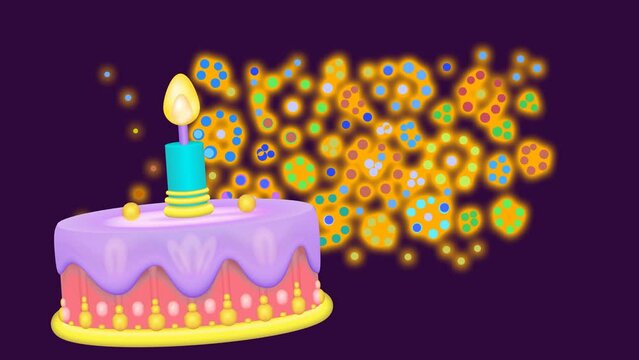 Animation, happy birthday,
Cake, candles burning, fireworks.