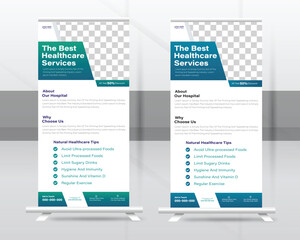 Obraz premium Medical Roll-up Banner Design Or Healthcare and Dl Flyer Design Template.