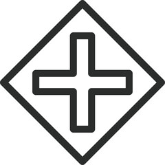 シンプルな標識の線画単品イラスト　十形道路交差点あり