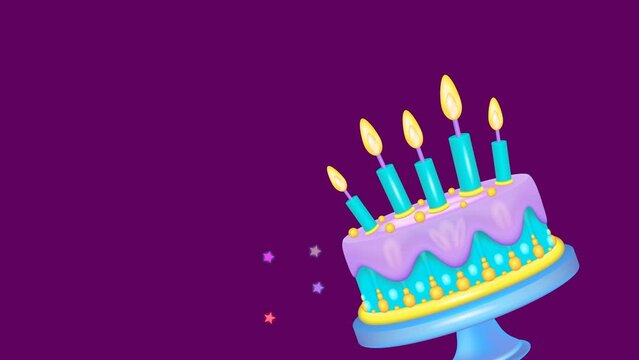 Animation, happy birthday,
Cake, candles burning, fireworks.