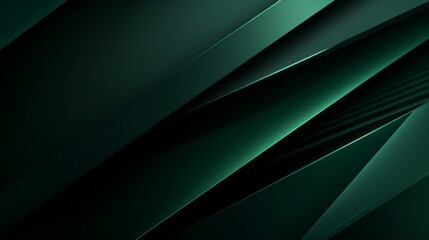 Elegant modern dark green abstract, geometric shapes, lines, stripes at different angles, gradient color background.  3d effect. Futuristic. Web banner. Wide. Panoramic design. Generative AI