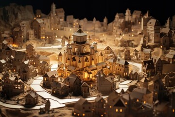 Fototapeta na wymiar Origami Mastery of Medieval Alleys - Old World Villages in Paper Folds - Quaint Homes and Streets in Origami Design - Delicate Cityscape in Paper Art Background created with Generative AI Technology