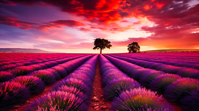 Vast lavender fields swaying with a gentle breeze © NURA ALAM