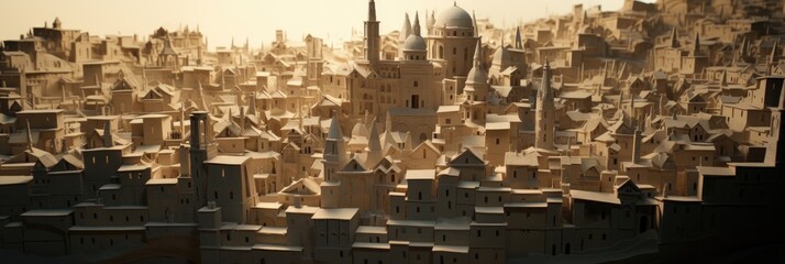 Origami Mastery of Medieval Alleys - Old World Villages in Paper Folds - Quaint Homes and Streets in Origami Design - Delicate Cityscape in Paper Art Background created with Generative AI Technology